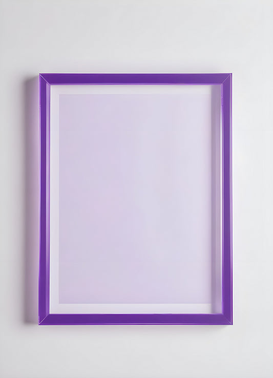 Purple acrylic picture frame displayed against a light background, highlighting its sleek design and color