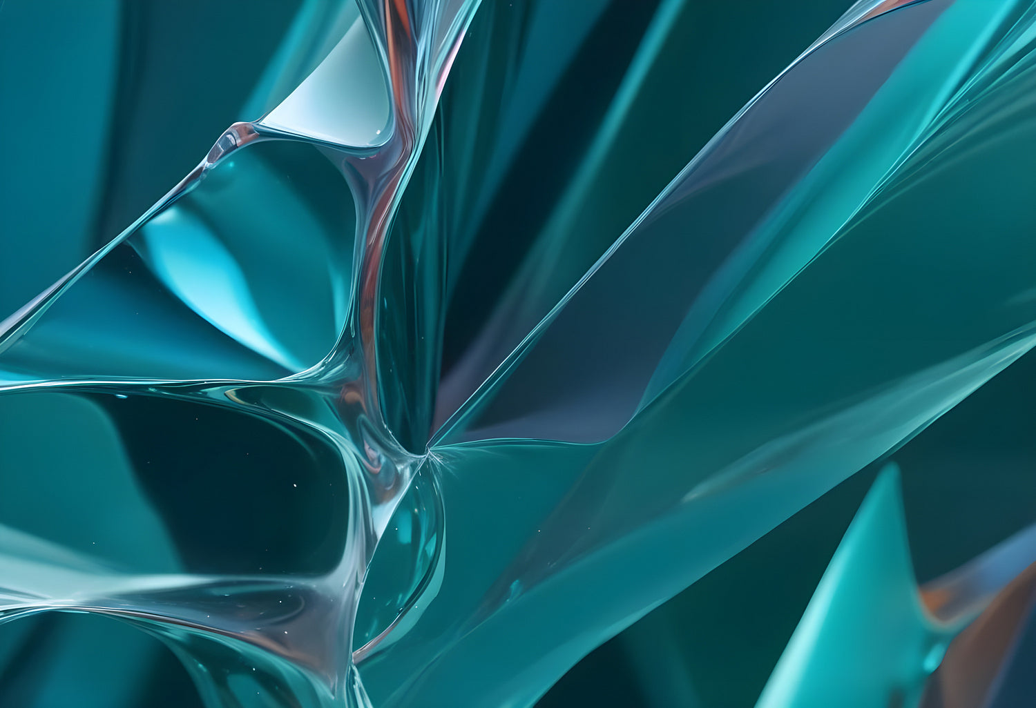 Abstract close-up of translucent teal plastic material with swirling reflections and curves