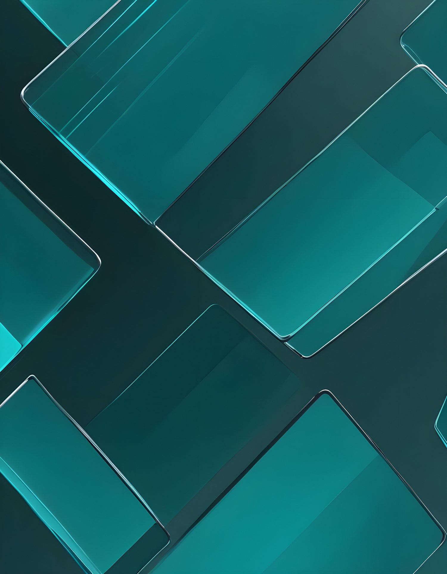 Abstract teal wall design featuring varying glass-like panels in a contemporary setting. Generative AI