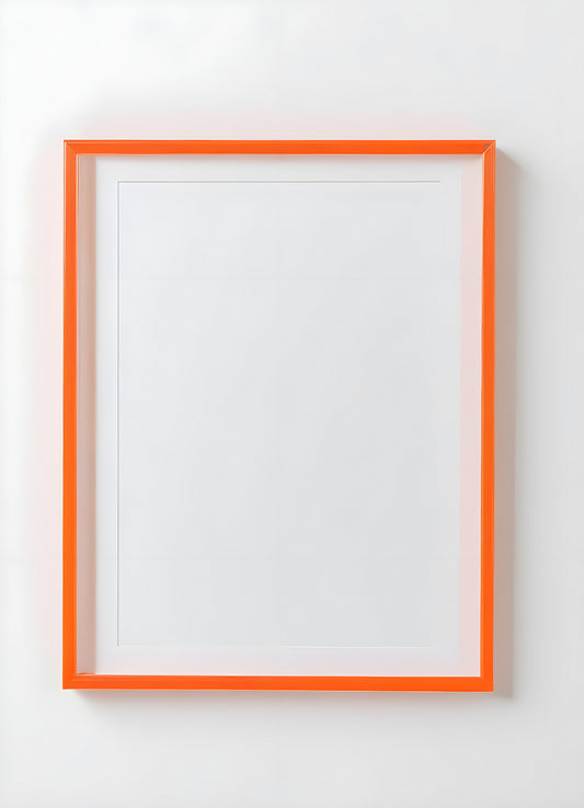 Simple orange picture frame on a white background ready for artwork or photography display in a modern setting