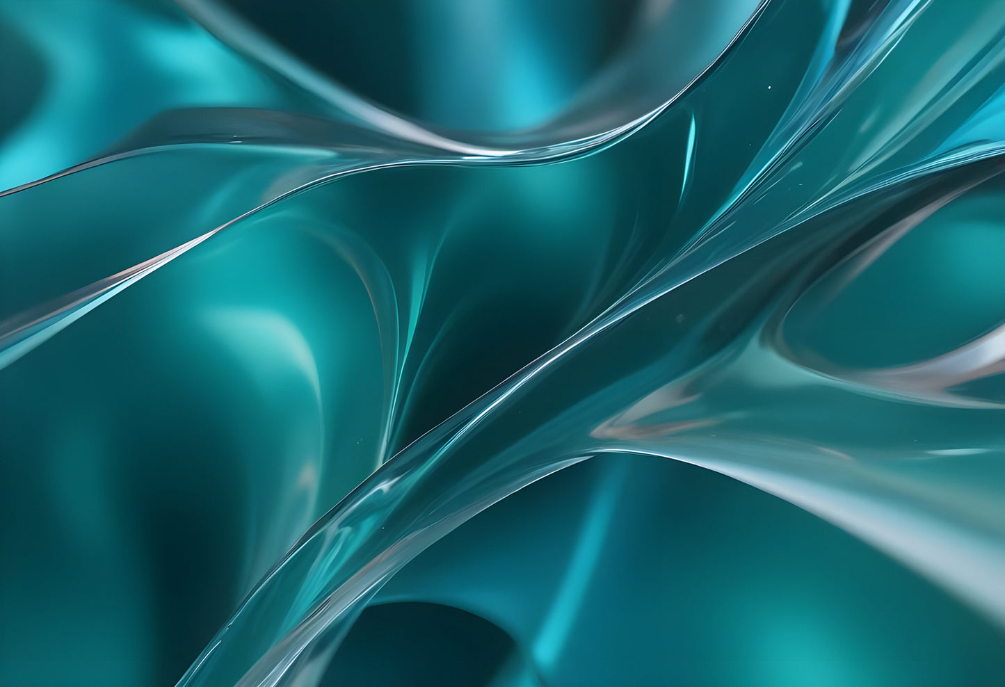 Abstract teal waves showcasing fluid dynamics in a contemporary design setting. Generative AI