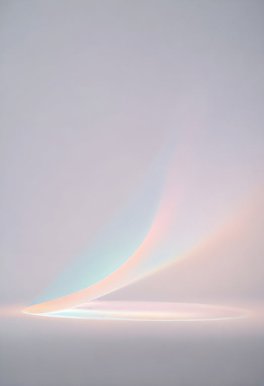 Soft pastel light curves creating a serene atmosphere in an abstract minimalist setting during early morning hours