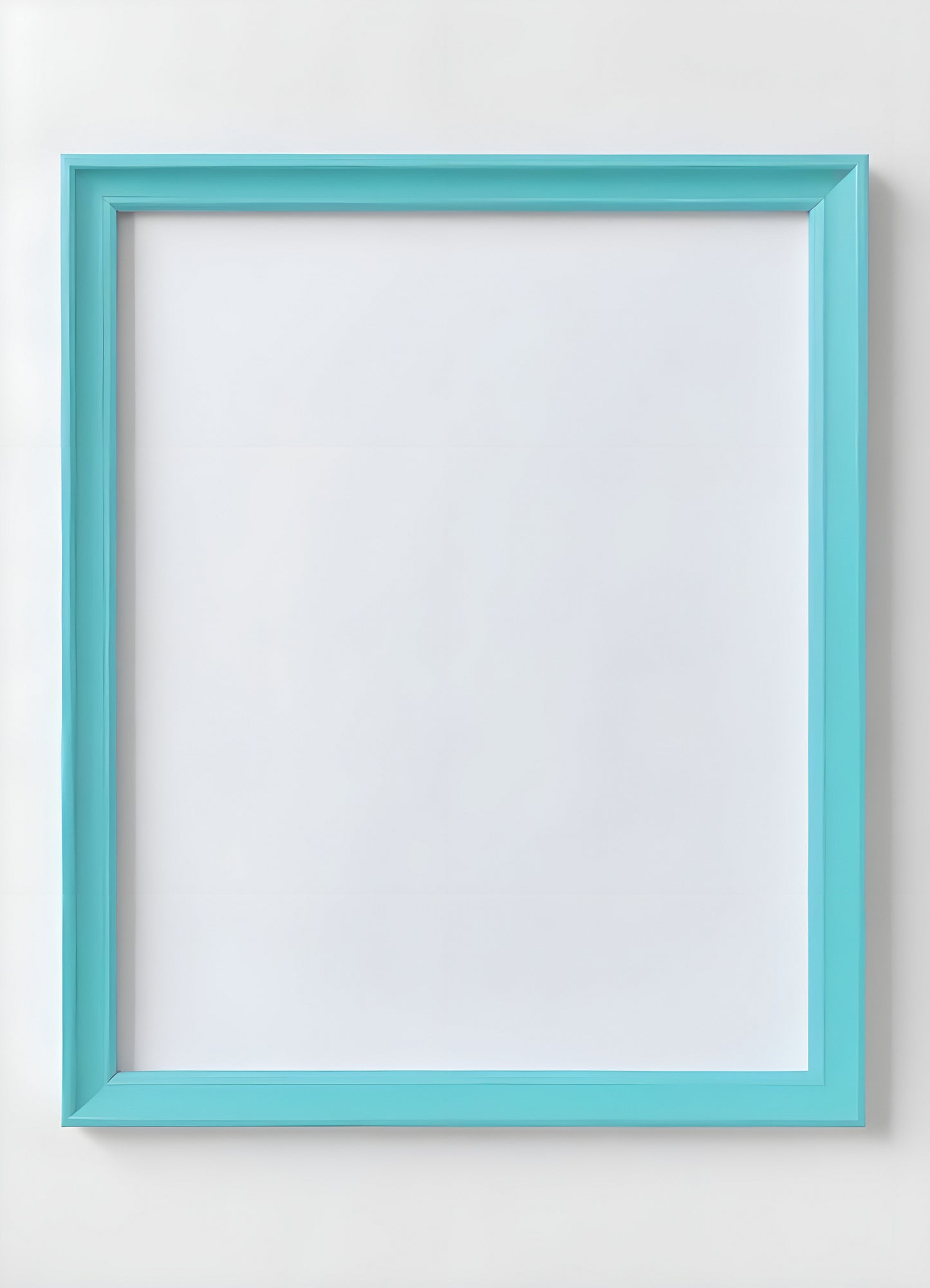 A vibrant turquoise picture frame in a minimalist setting waiting to showcase cherished memories