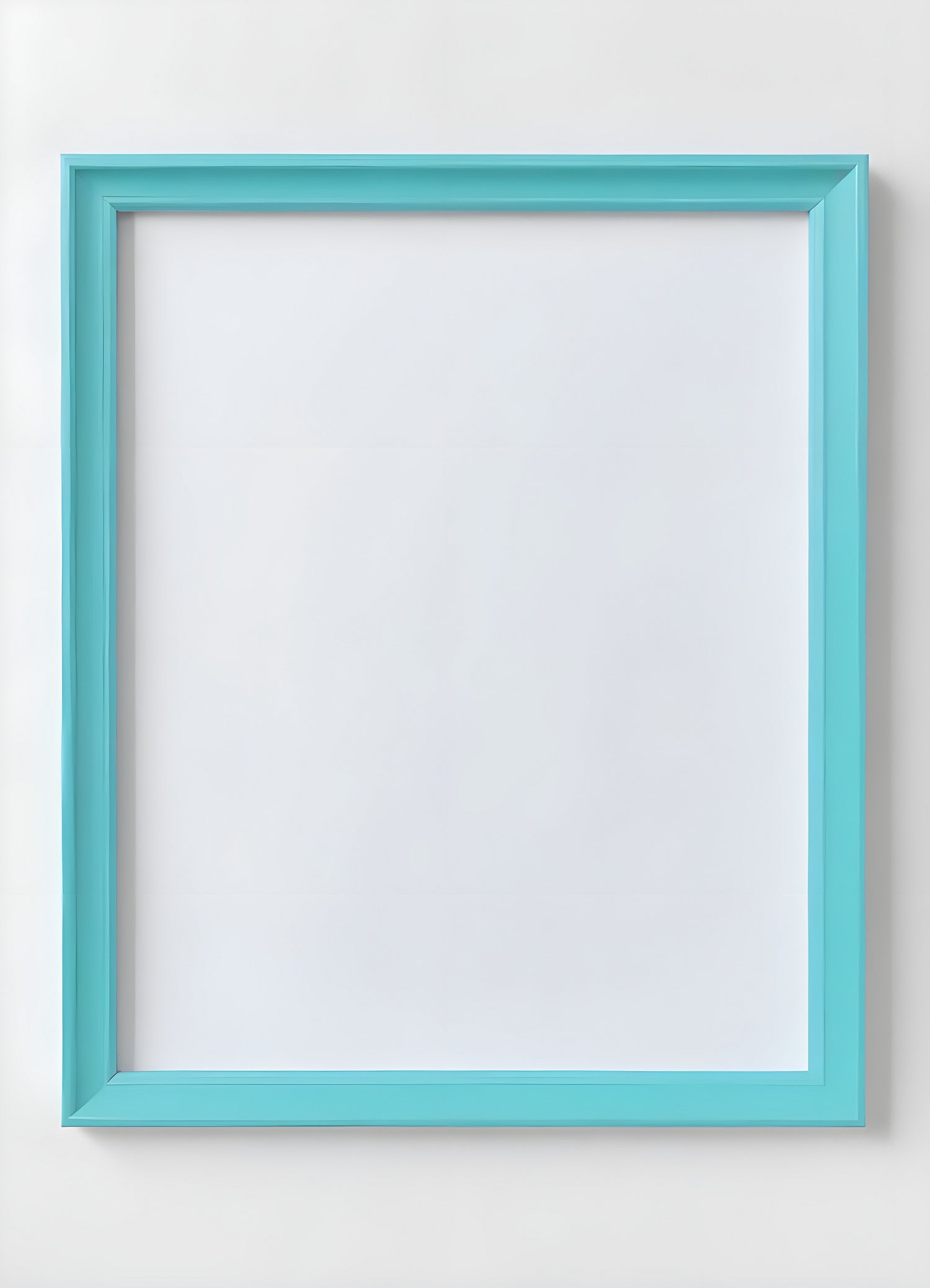 A vibrant turquoise picture frame in a minimalist setting waiting to showcase cherished memories