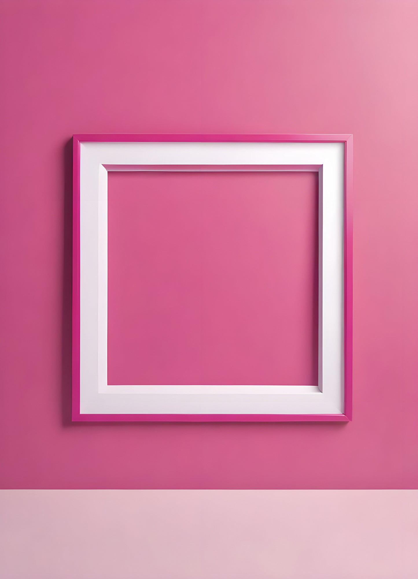 Bright pink empty frame stands against a white wall, inviting creativity and personal expression