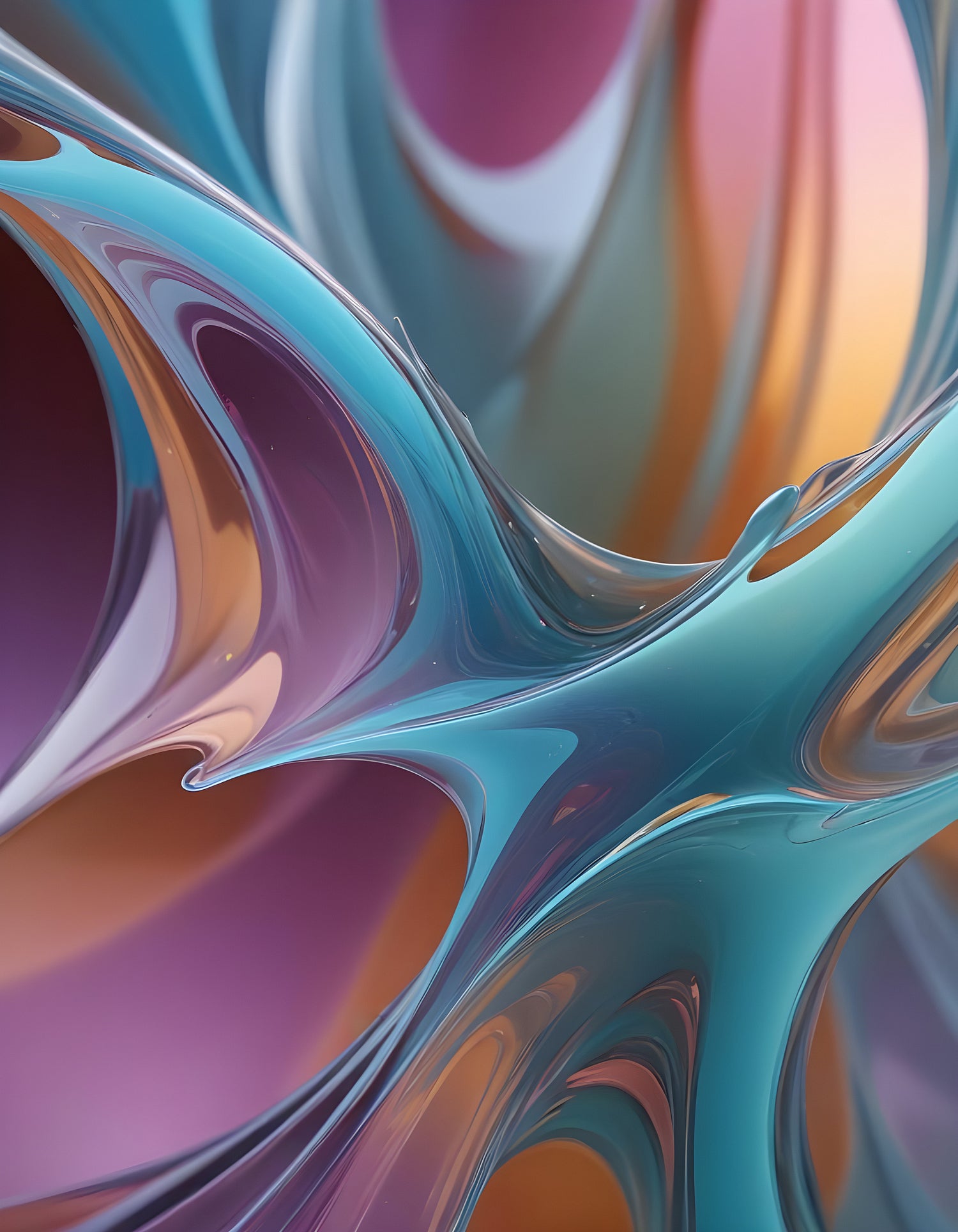 Abstract flow of teal and blue shapes blending together with soft curves and reflections