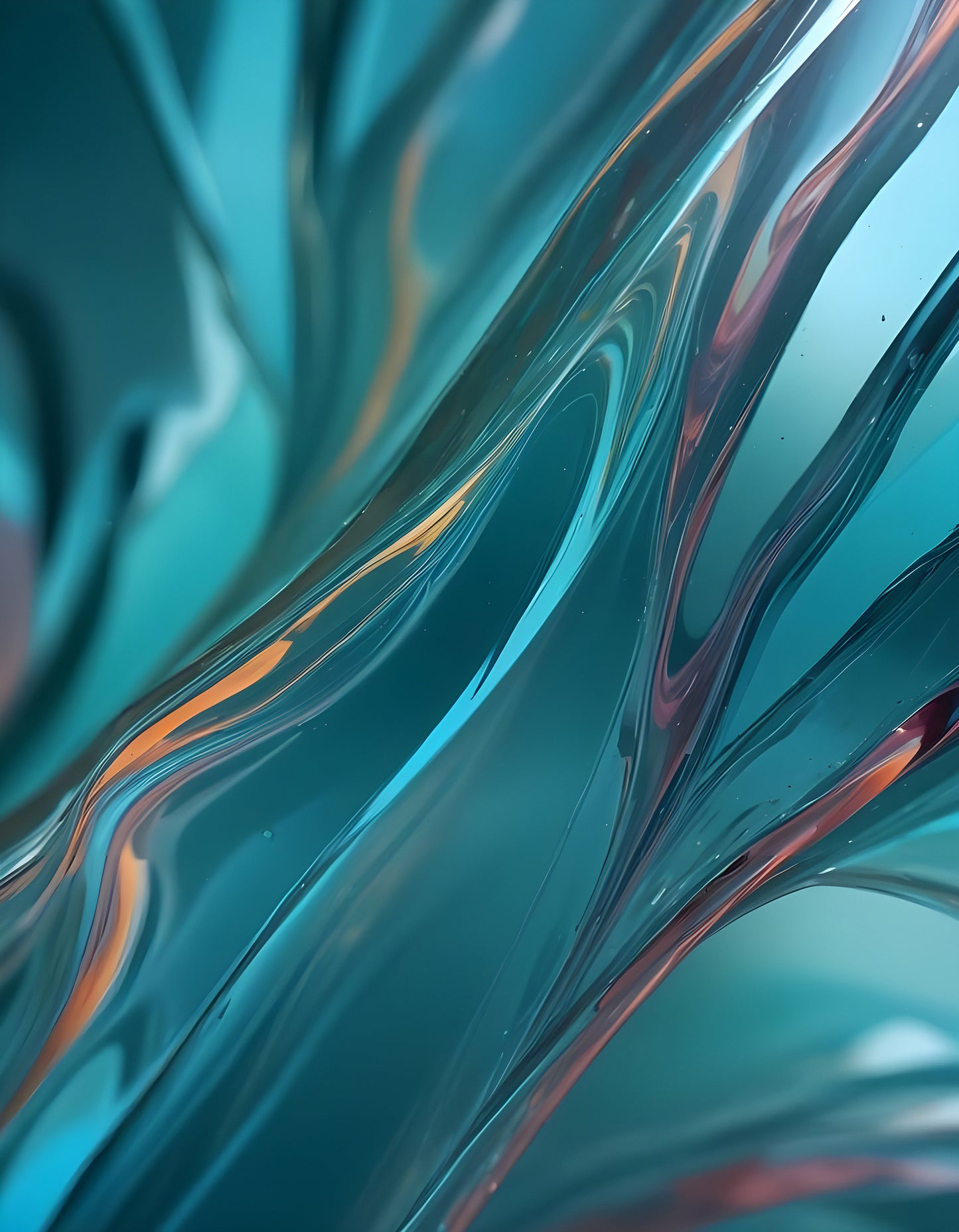 Abstract close-up of translucent teal plastic material with swirling reflections and curves