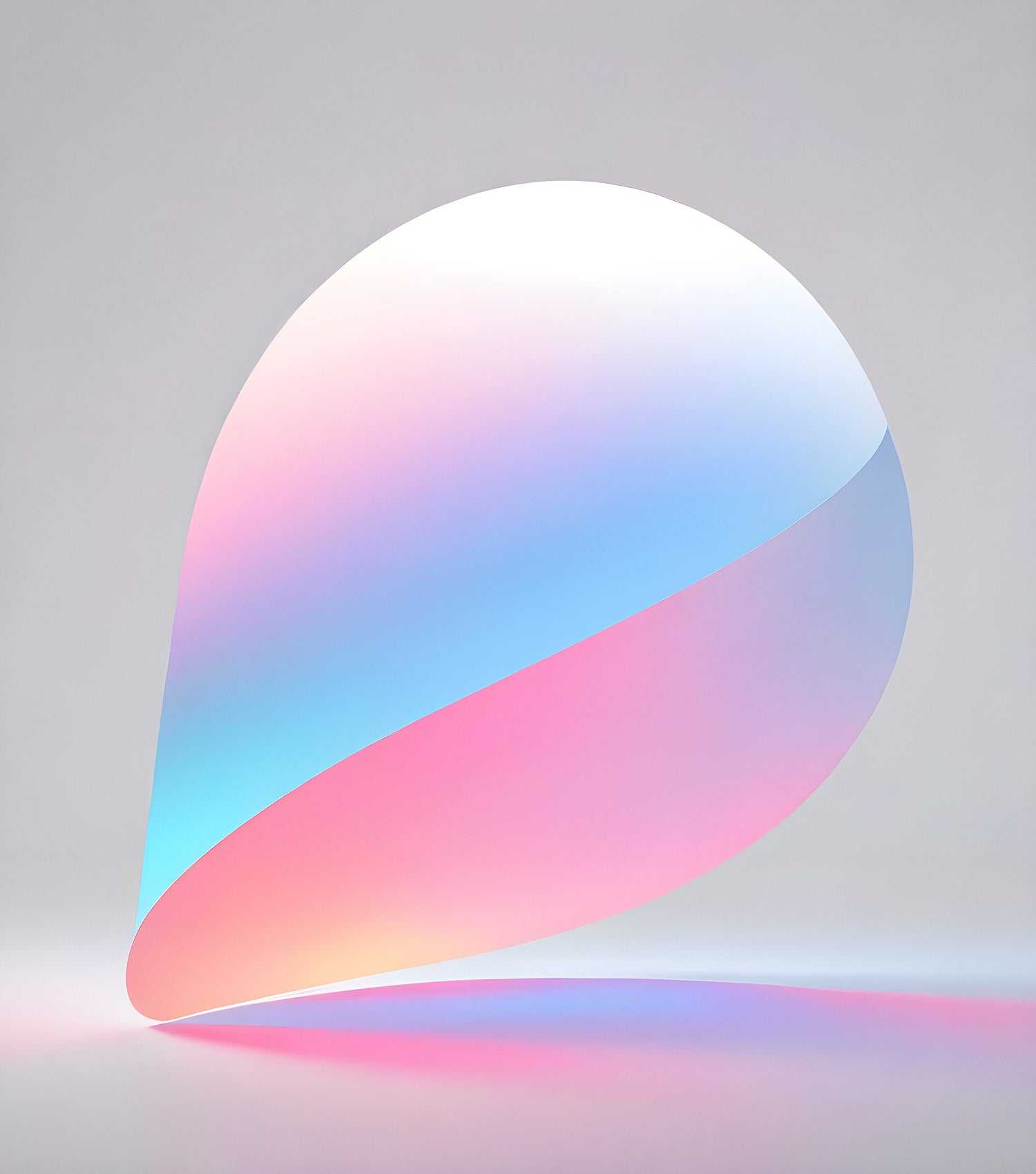 Colorful abstract teardrop shape on a light background creating a harmonious blend of pastel hues and smooth curves