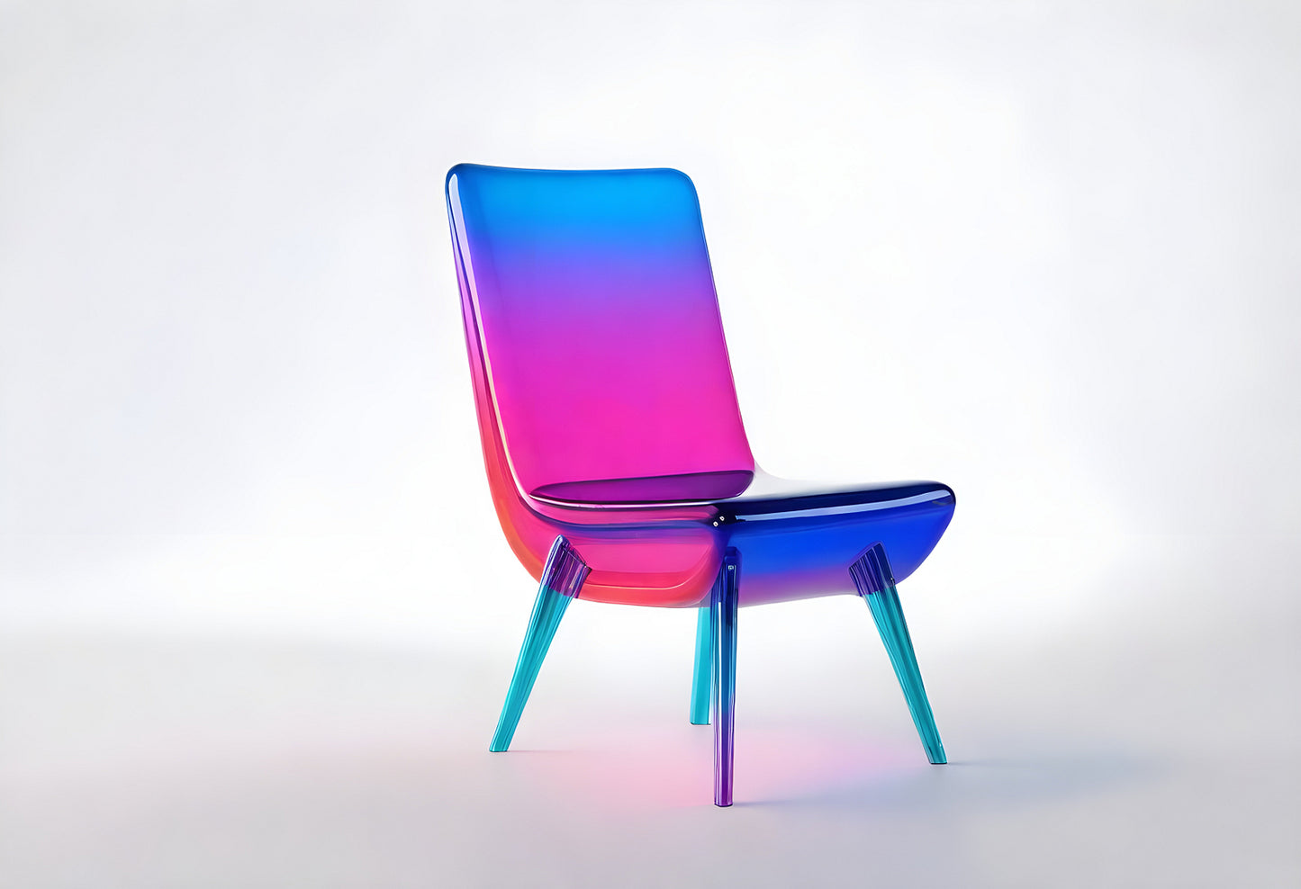 Colorful modern chair with gradient design placed on a bright background showcasing contemporary furniture aesthetics