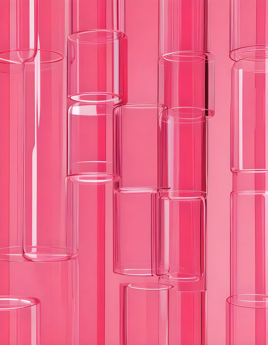 Abstract close-up of a bright pink glass structure with vertical lines against a soft pink background. Generative AI