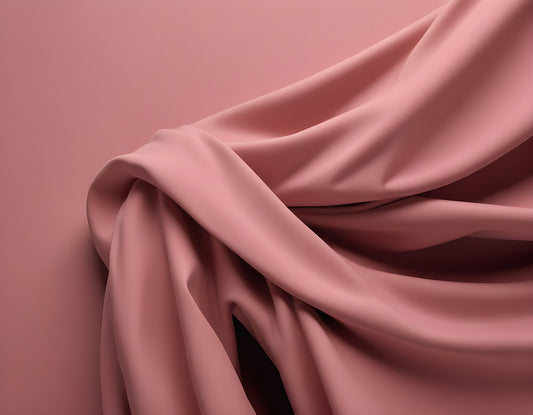 Soft pink fabric draped elegantly on a wooden surface creating a calming aesthetic for decor or fashion displays