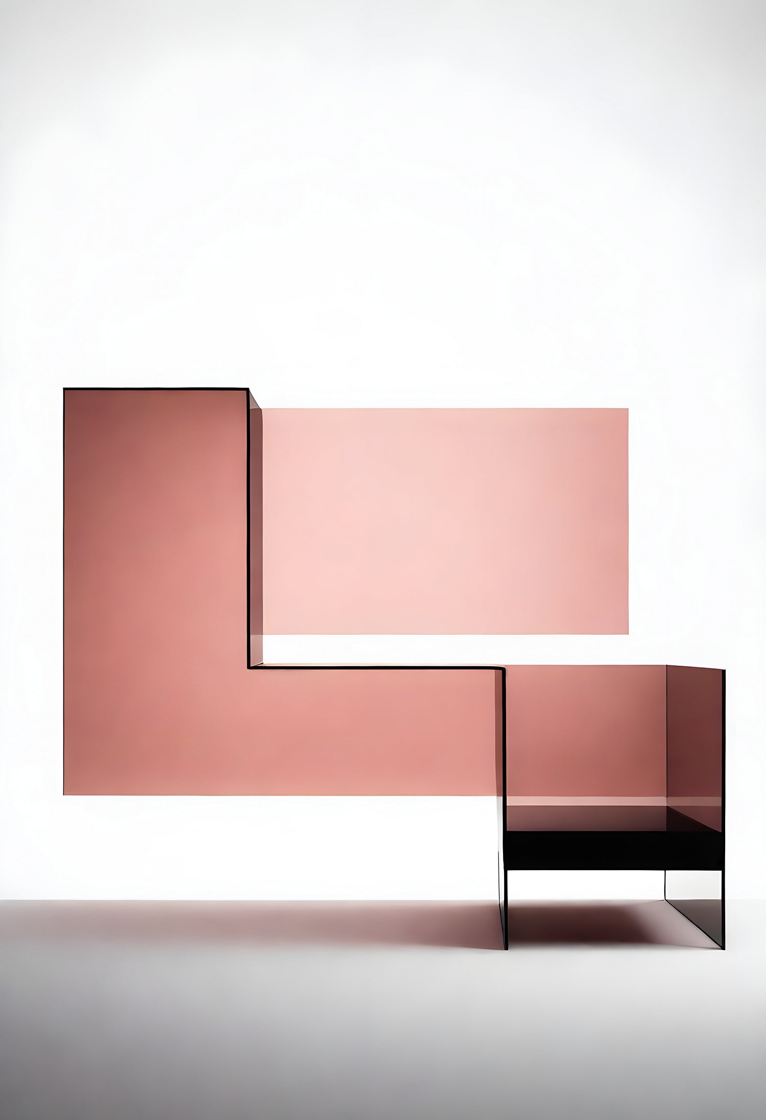 Modern minimalistic furniture design featuring pink and black elements displayed against a minimalist background