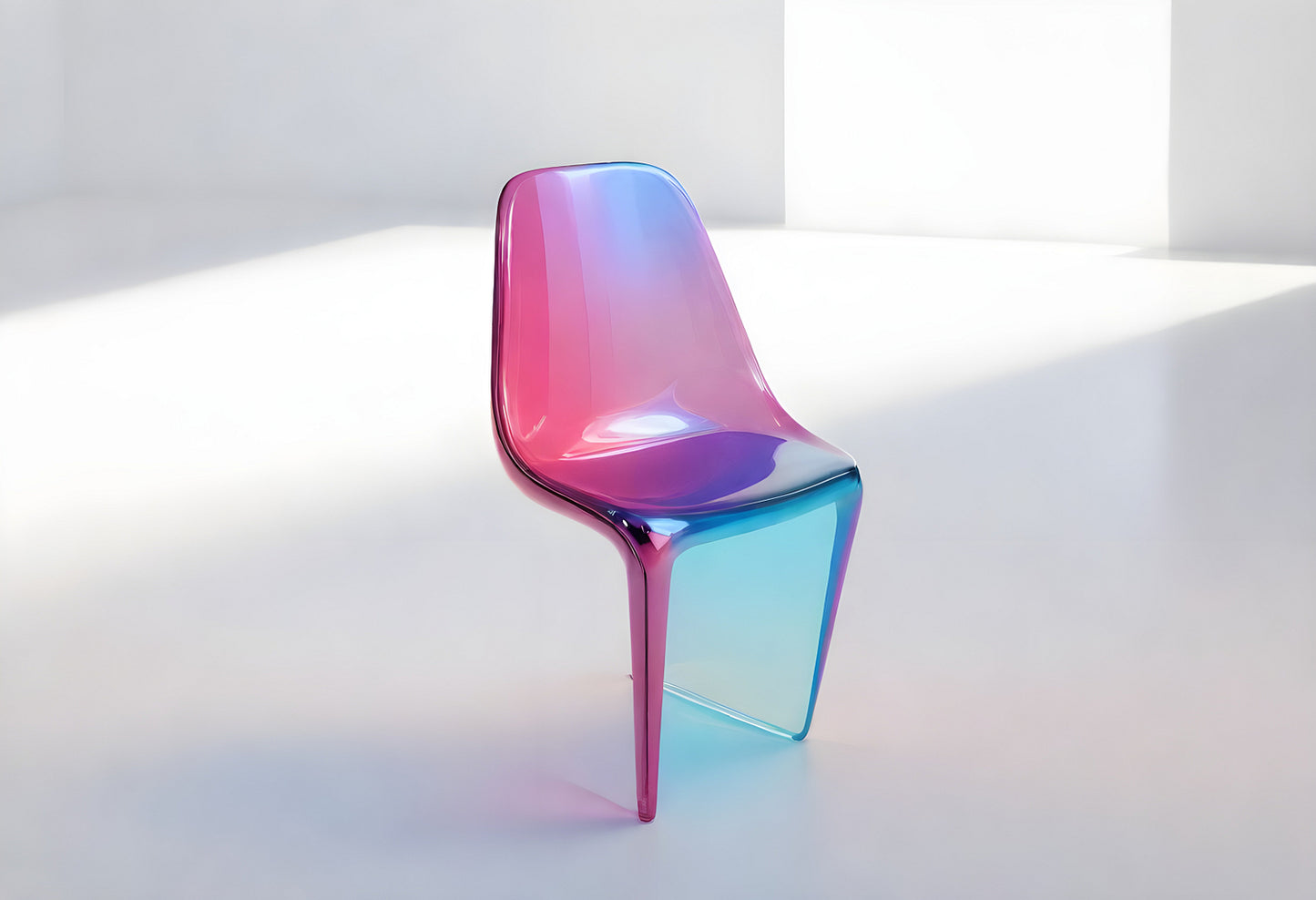 Stylish contemporary chair with gradient colors in a minimalistic room showcasing modern design elements and natural light