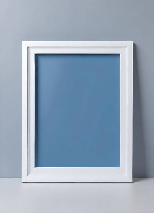 Bright blue empty picture frame against a minimalist background inviting creativity and personal expression in home decor