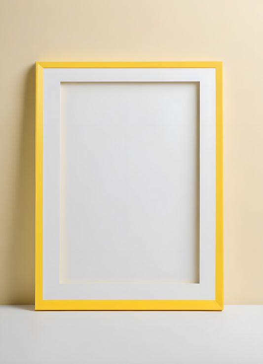 Bright yellow frame against a soft beige wall, ideal for showcasing artwork or photographs in a modern setting