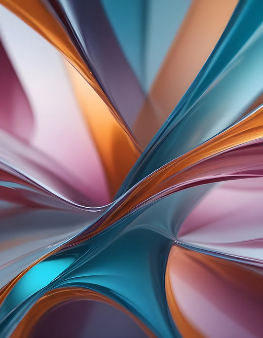 Abstract flow of teal and blue shapes blending together with soft curves and reflections