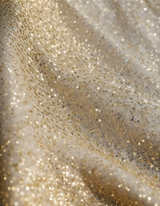 Sparkling golden fabric draping gracefully under soft light during a creative textile project