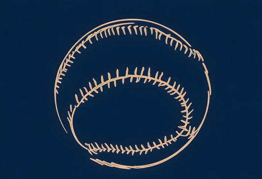 Simple sketch of a baseball on a dark background highlighting its stitching details in a creative design