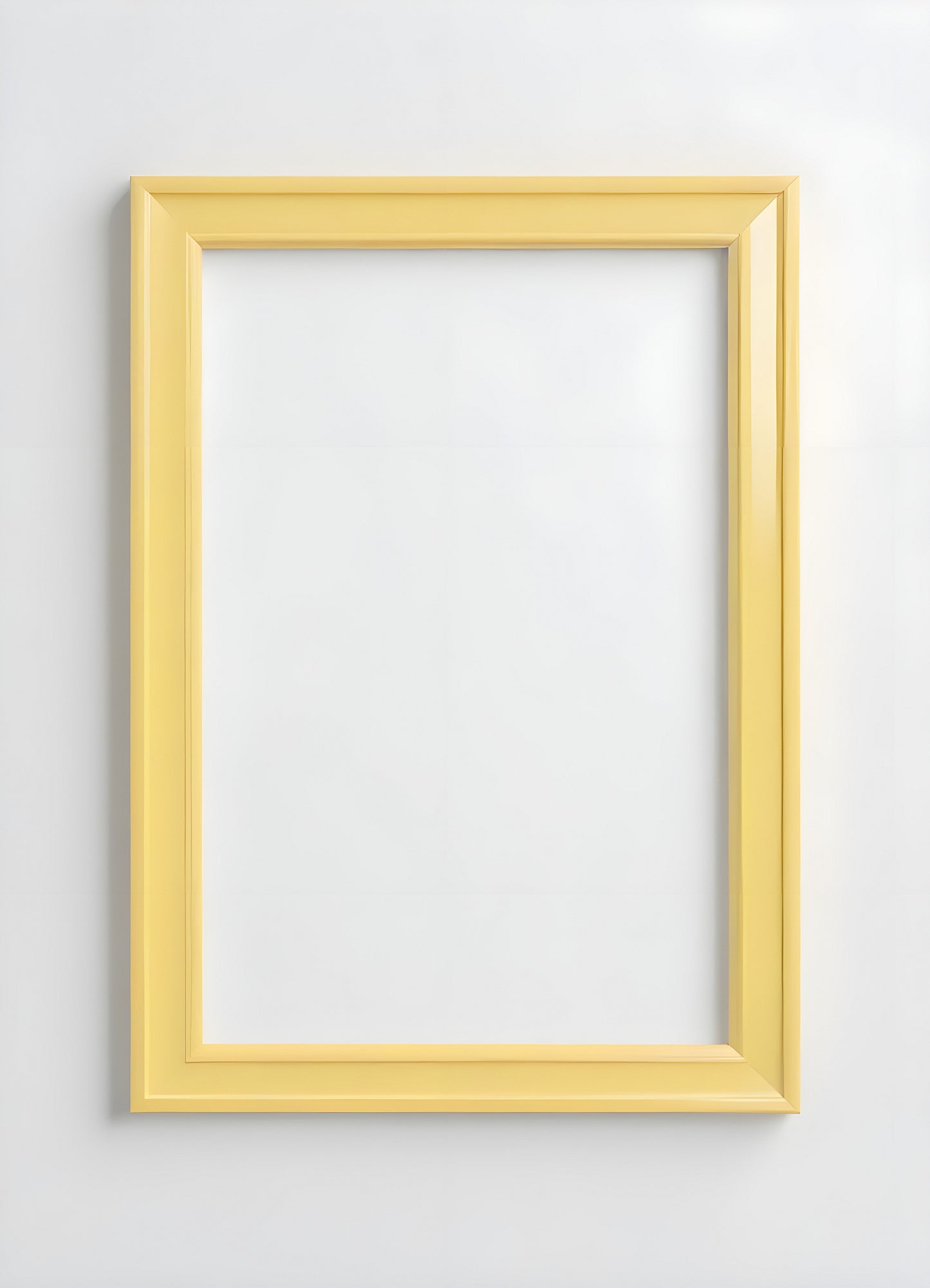 Empty yellow frame hanging on a light wall, perfect for a gallery of personal memories or artistic displays in a modern space