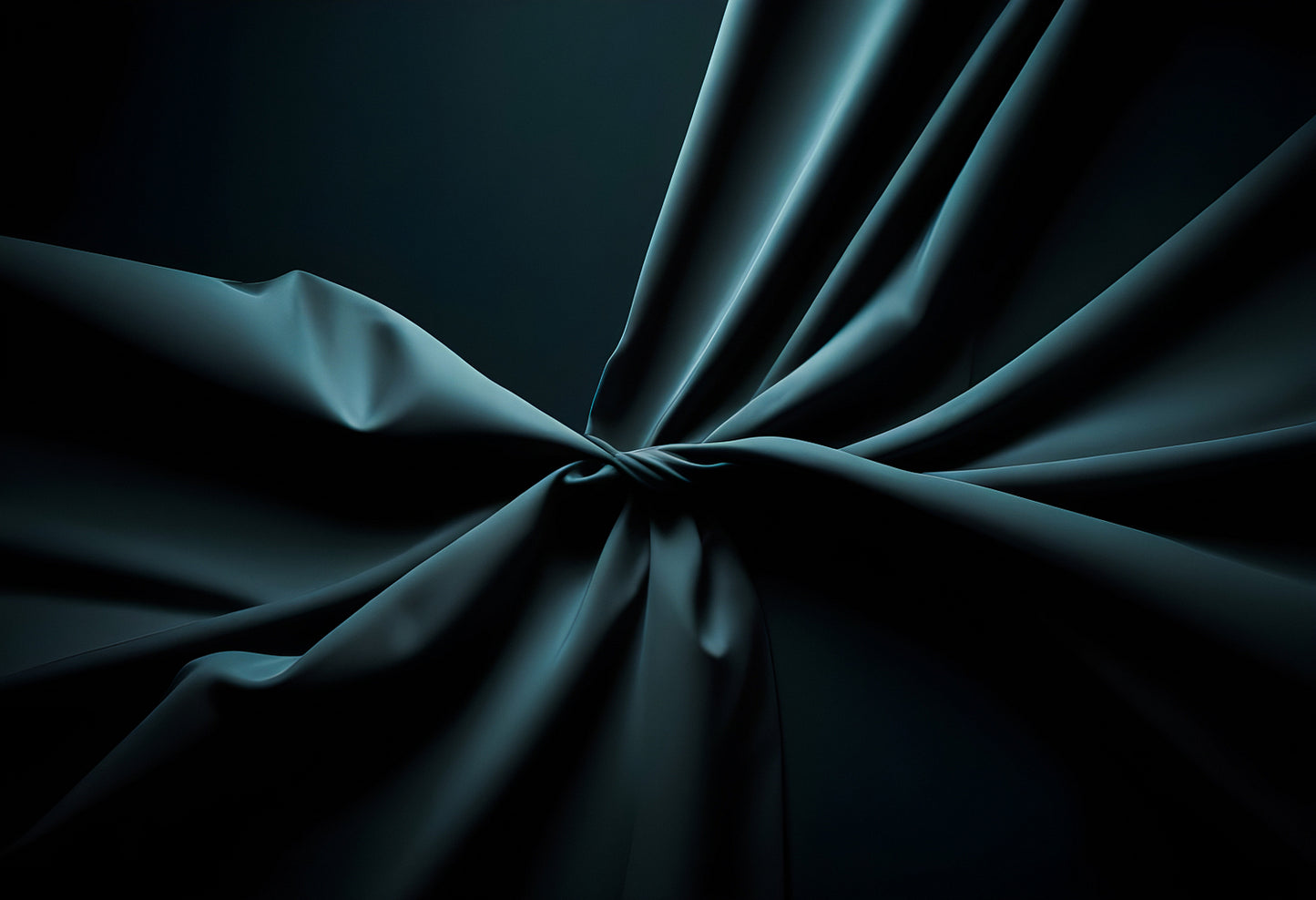 Dark fabric draping with intricate folds and creases under soft lighting