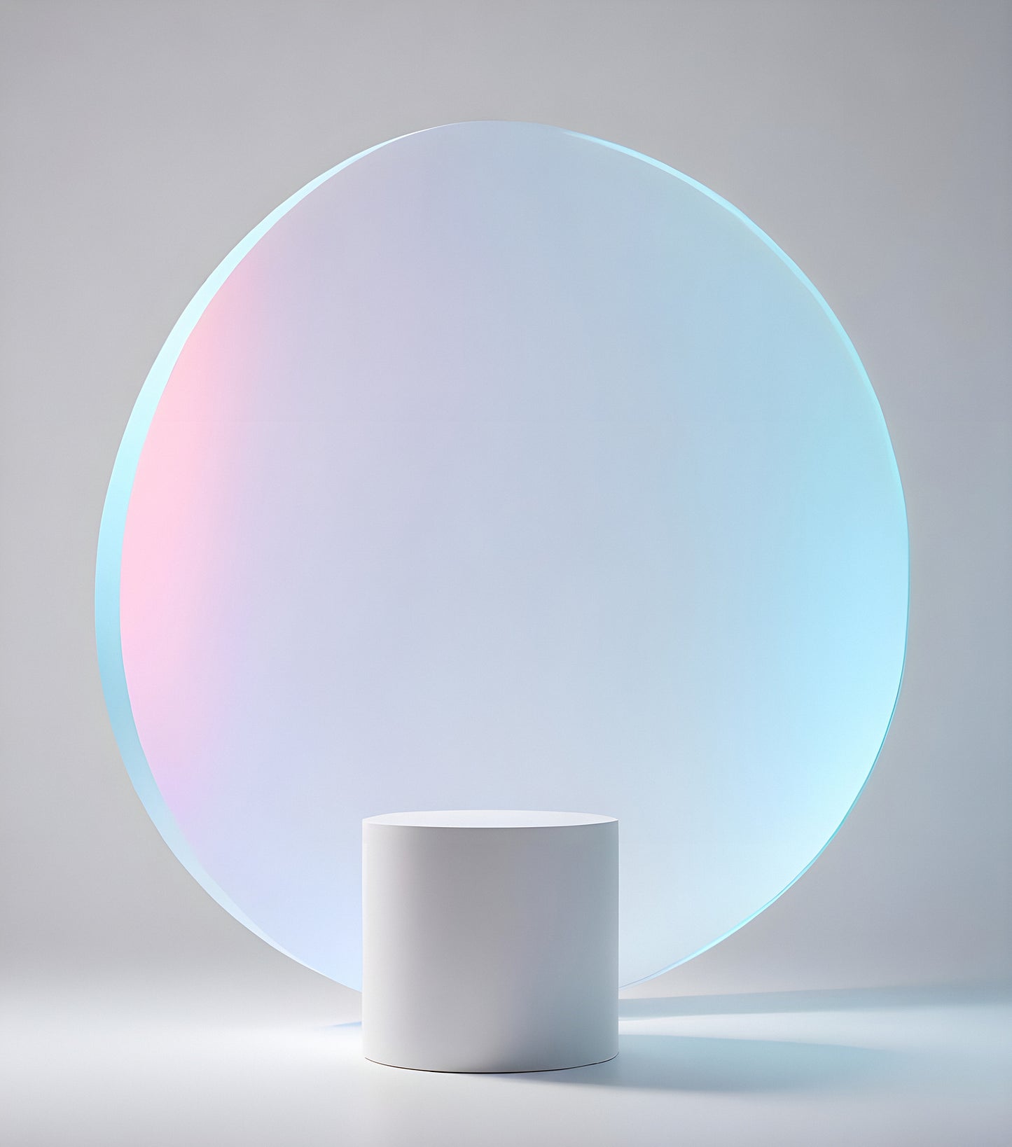 Abstract display with a circular gradient backdrop and cylindrical pedestal in a minimalist studio setting