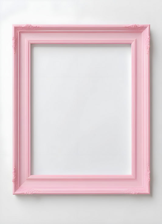 Elegant pink picture frame displayed against a minimalist white wall, perfect for artistic decoration or crafting inspiration