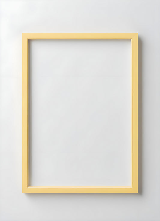 Empty yellow frame hanging on a light wall, perfect for a gallery of personal memories or artistic displays in a modern space