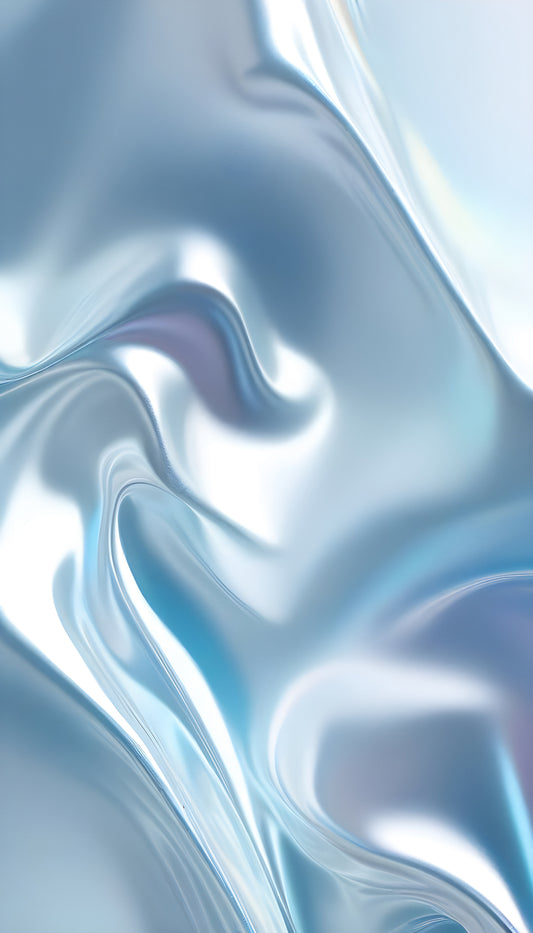 Soft blue waves of silk fabric create a serene, flowing texture under gentle lighting in an abstract composition