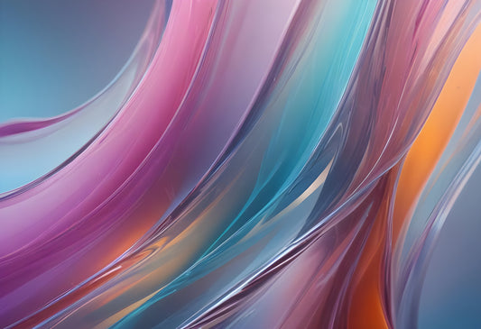 Abstract swirl of colorful glass-like shapes in soft lighting