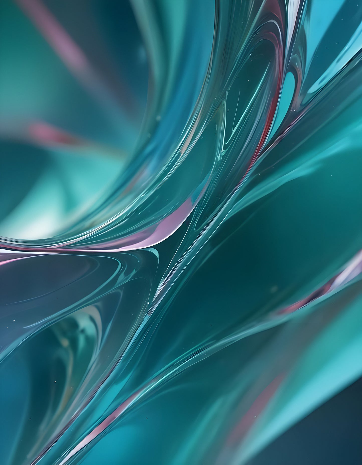 Abstract close-up of translucent teal plastic material with swirling reflections and curves