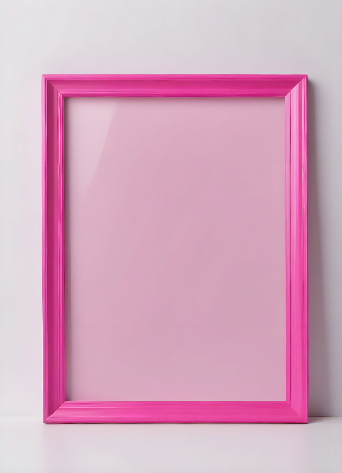 Bright pink empty frame stands against a white wall, inviting creativity and personal expression