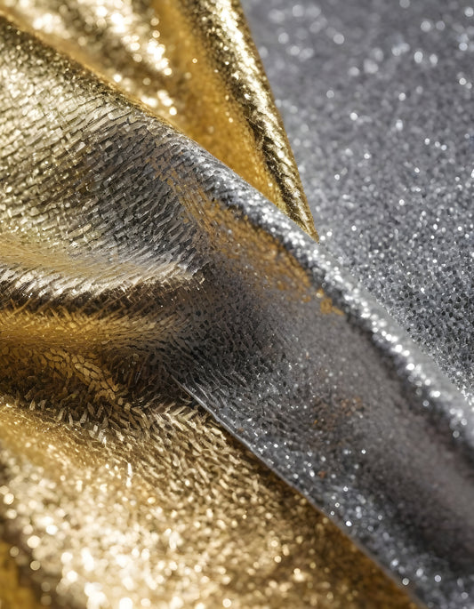 Sparkling golden fabric draping gracefully under soft light during a creative textile project