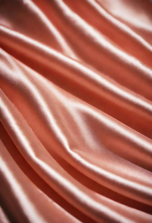 Soft pink satin fabric draping on a surface, showcasing smooth texture and elegant folds