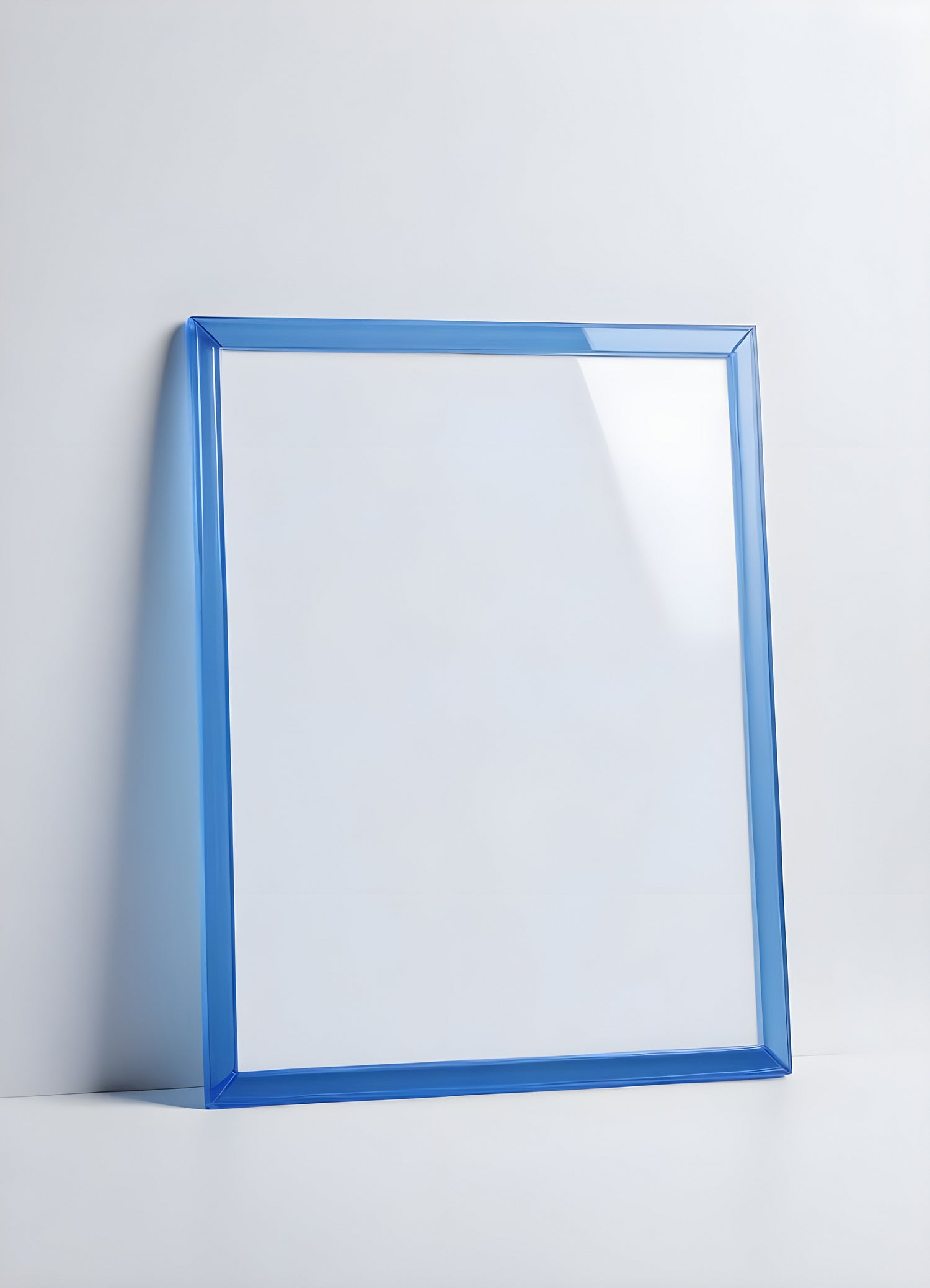 Bright blue empty picture frame against a minimalist background inviting creativity and personal expression in home decor