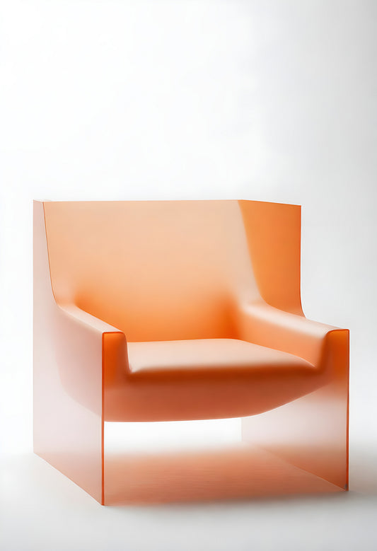 A modern clear acrylic chair in vibrant orange color designed for contemporary indoor spaces