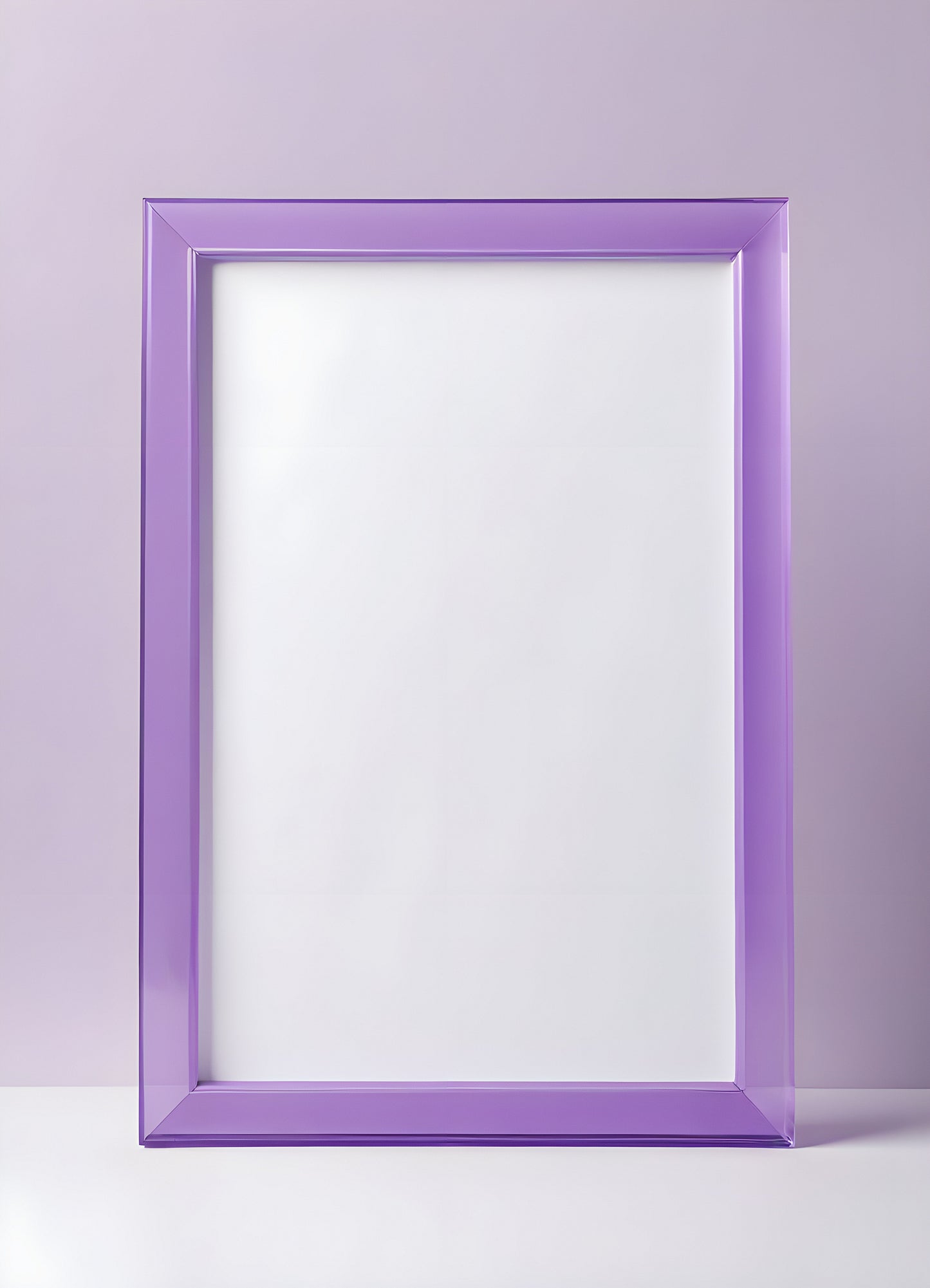 Purple acrylic picture frame displayed against a light background, highlighting its sleek design and color