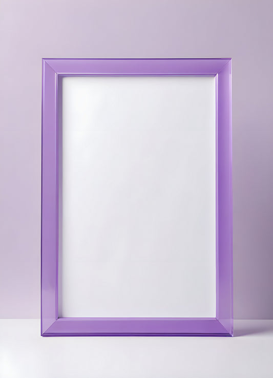 Purple acrylic picture frame displayed against a light background, highlighting its sleek design and color