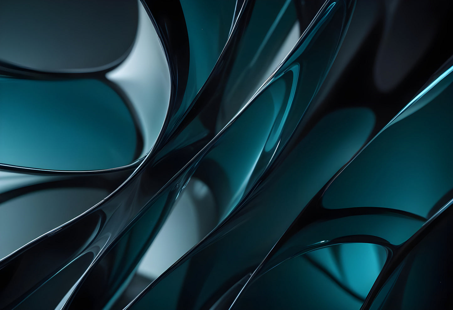 Abstract close-up of glossy, intertwining transparent shapes in dark hues