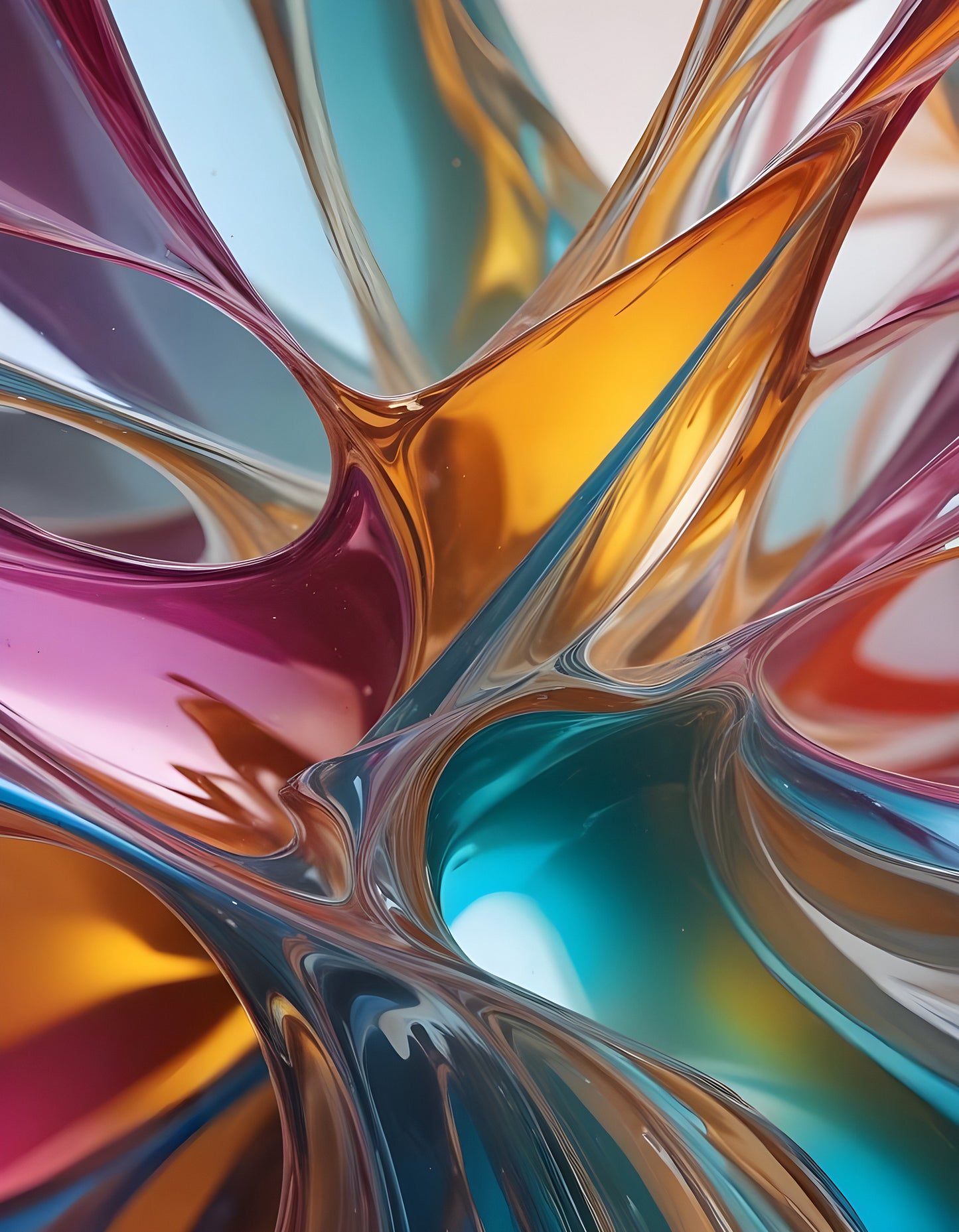 Abstract flow of teal and blue shapes blending together with soft curves and reflections