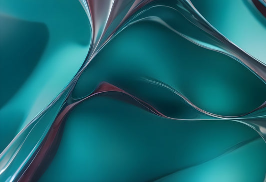 Abstract close-up of translucent teal plastic material with swirling reflections and curves