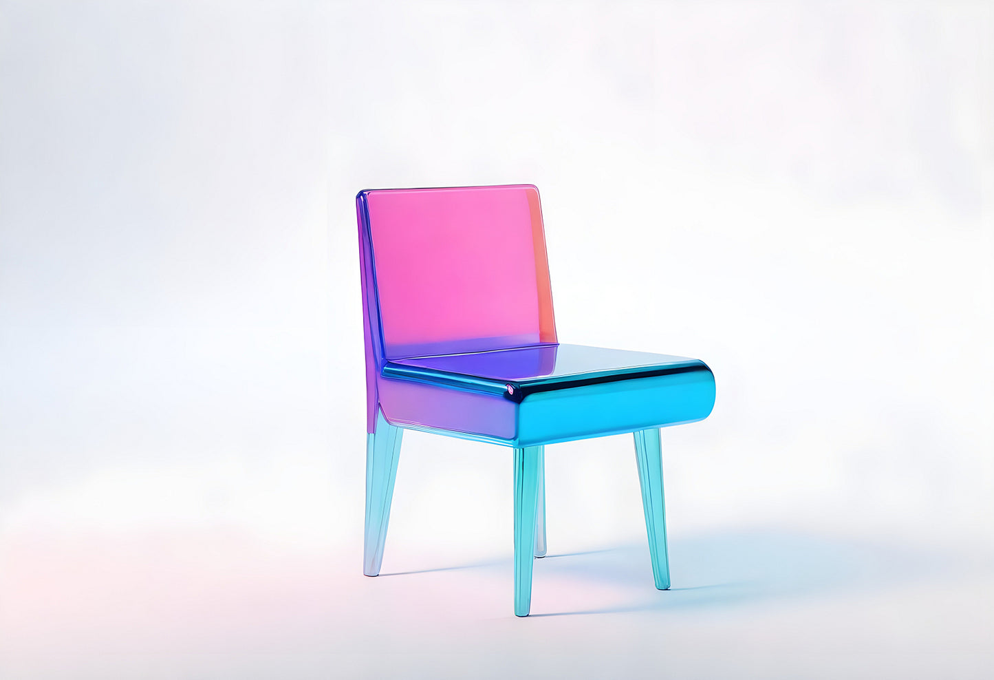 Modern transparent chair design with vibrant colors showcased against a minimalistic background in a well-lit setting