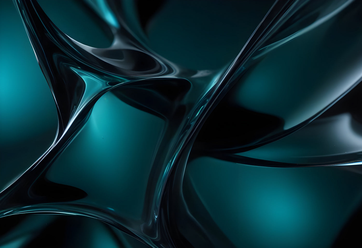 Abstract close-up of glossy, intertwining transparent shapes in dark hues