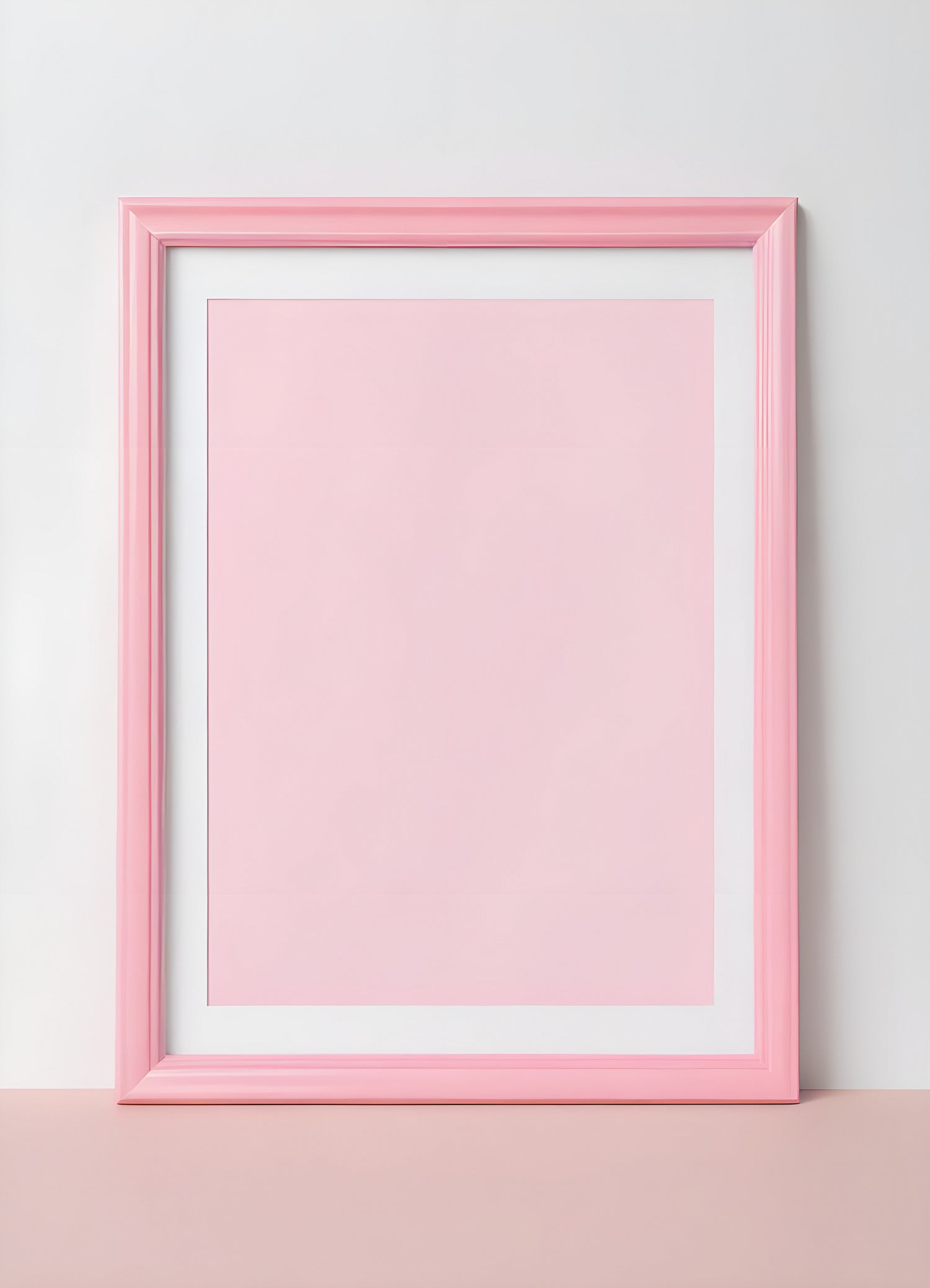 Empty pink picture frame against a light background, creating a minimalist and decorative display for artwork or photos