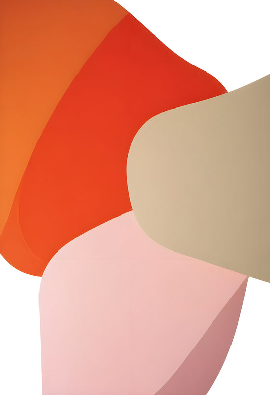 Abstract shapes in warm tones intertwining on a white background