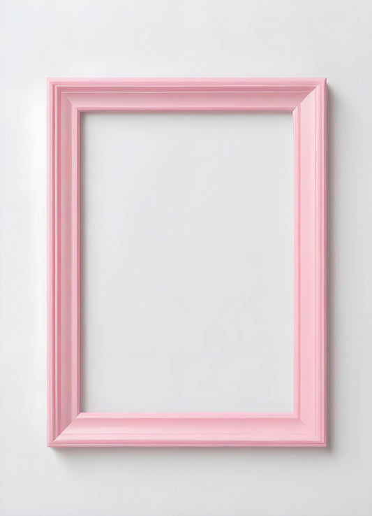 A minimalist pink frame displayed against a light wall, perfect for showcasing art or photographs in a modern setting