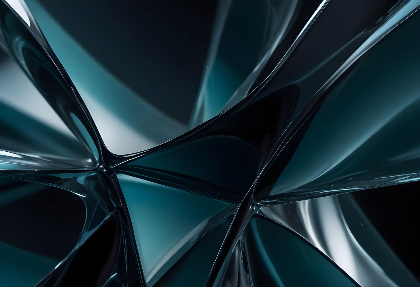 Abstract close-up of glossy, intertwining transparent shapes in dark hues