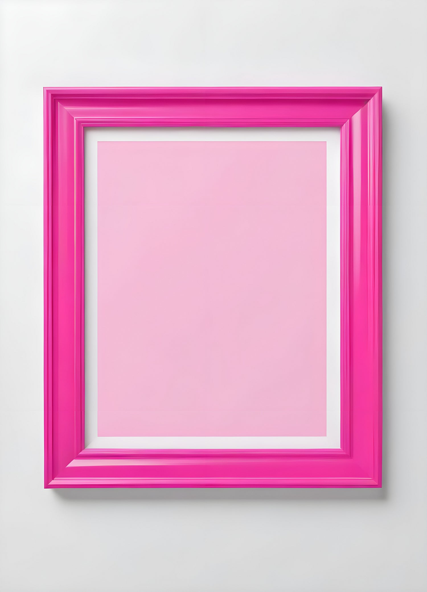 Bright pink empty frame stands against a white wall, inviting creativity and personal expression