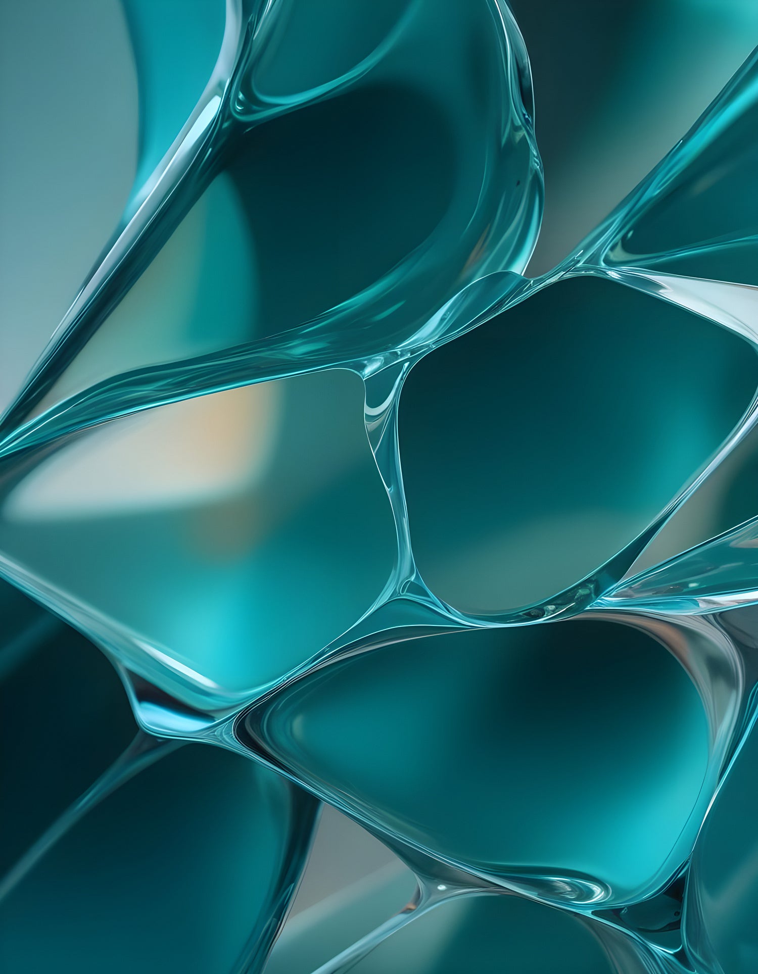 Abstract close-up of translucent teal plastic material with swirling reflections and curves