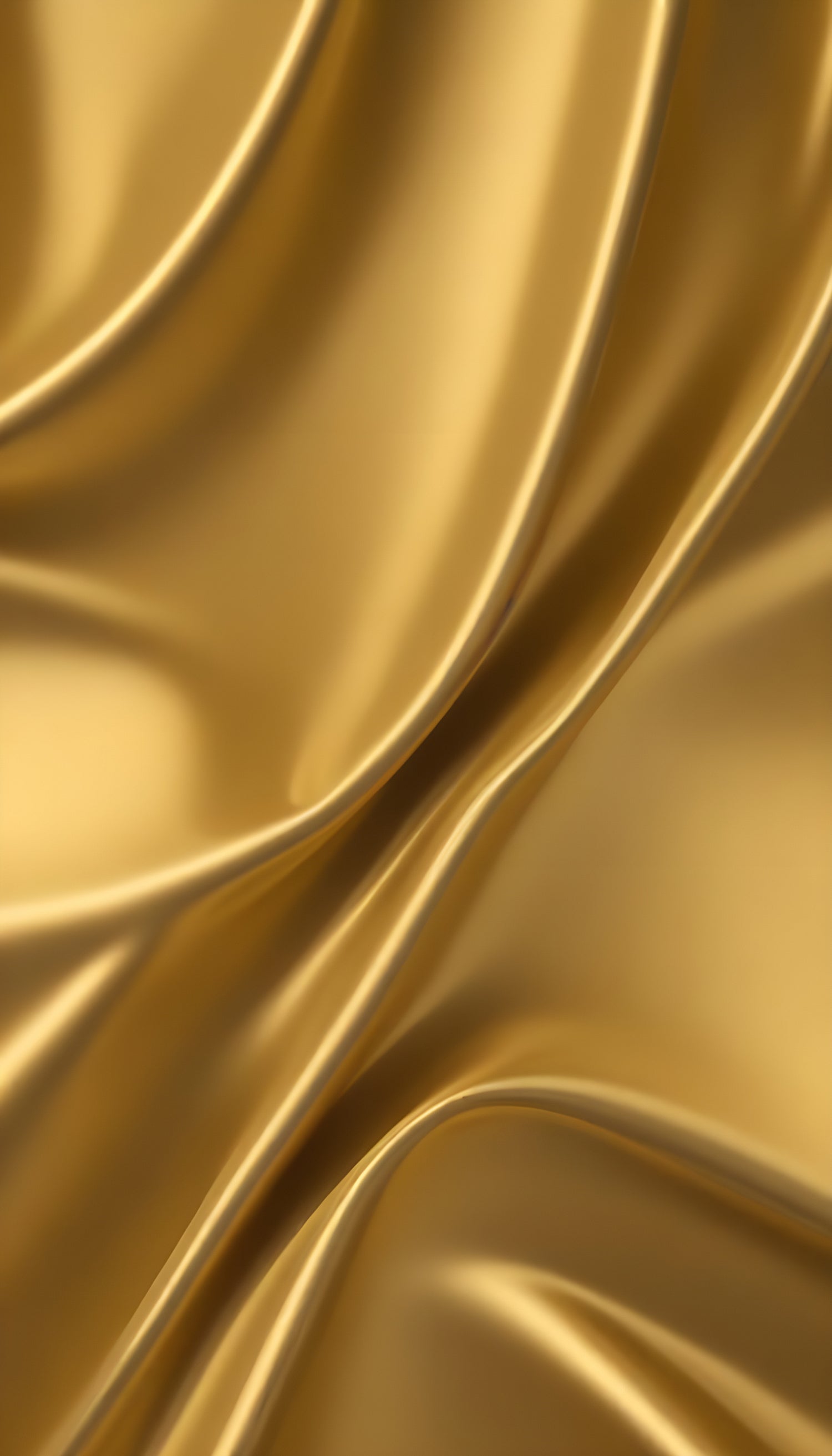 Golden satin fabric drapes elegantly with gentle waves under soft light. Generative AI