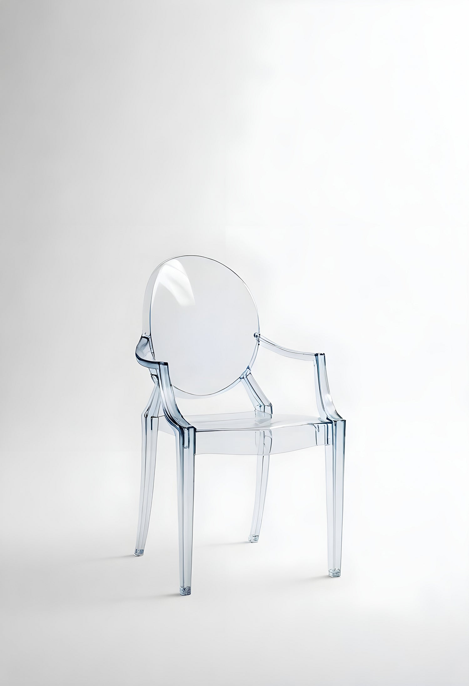 Clear contemporary chair design showcased against a minimal white background for modern interior inspiration